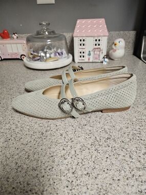 Dolce Vita Mint Green Perforated Double-Strap Ballet Flats